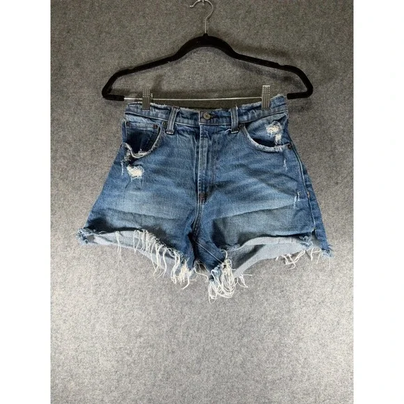 Abercrombie Fitch Shorts 4 Medium Wash Denim Distressed Curve Love Mom Shorts - Picture 1 of 8